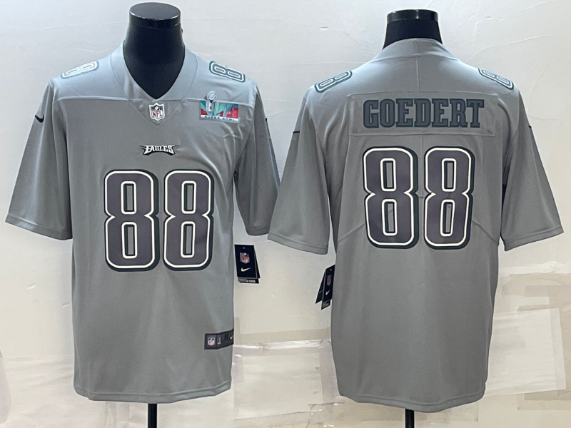 Men's Philadelphia Eagles #88 Dallas Goedert Gray Super Bowl LVII Patch Atmosphere Fashion Stitched Jersey Men's Philadelphia Eagles #88 Dallas Goedert Gray Super Bowl LVII Patch Atmosphere Fashion Stitched Jersey